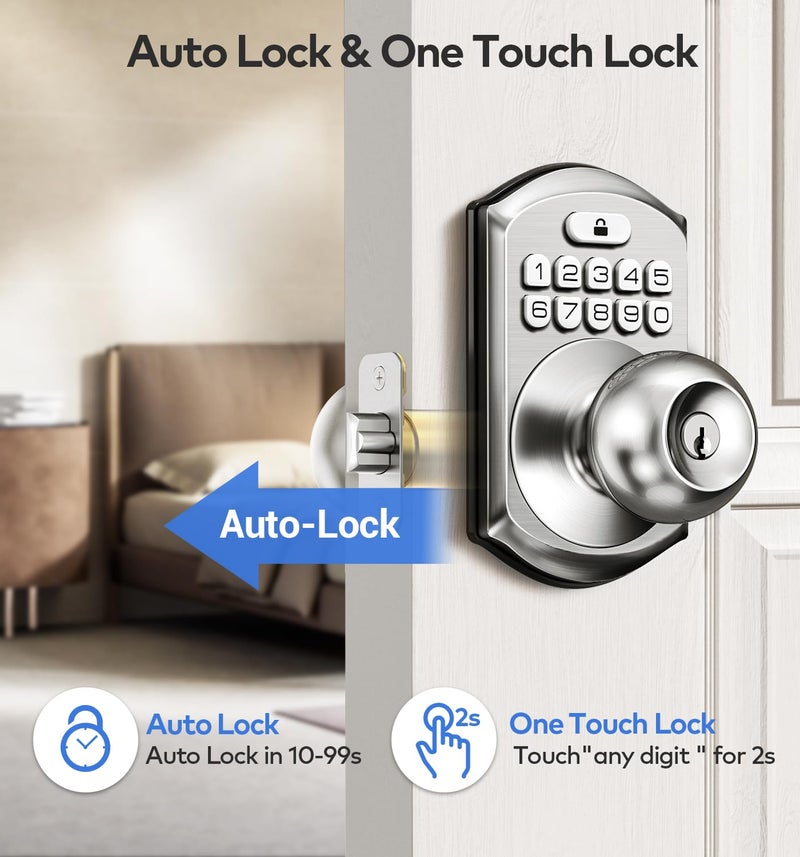 TEEHO Keyless Entry Keypad Door Lock with Handle, Electronic Digital Smart Locks for Front Door, Easy to Install Keypad Deadbolt with Code for Bedroom, Anti-Peeping Password - Nickel - Image 3
